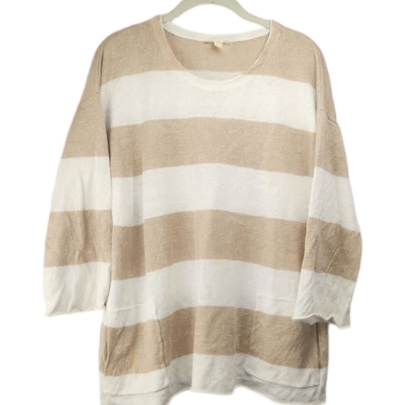 Eileen Fisher 100% Organic Linen Striped Sweater Medium - Picture 4 of 12